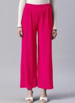 Lycra Hot Pink Daily Wear Pleated Plazzo